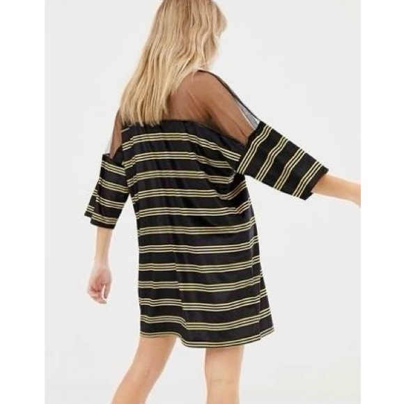 The Ragged Priest Velour Stripe GUTTED Mesh Panel T-Shirt Dress - Picture 3 of 12